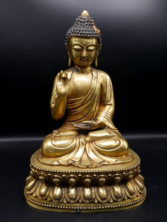 Grande statue bouddha en Shuni Mudra sino -tibétaine XXème